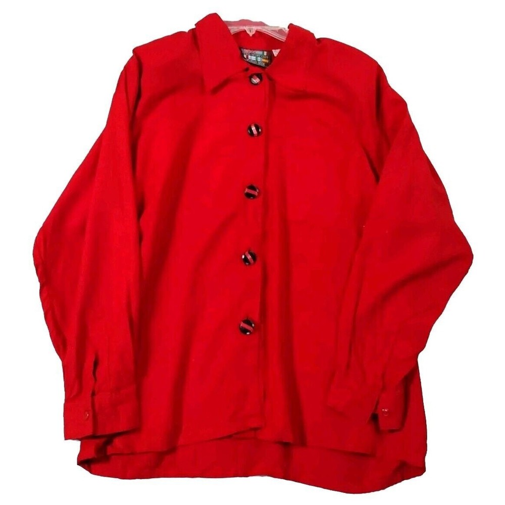 Red Shirt Top Blouse Vintage Paris Sport Club Women's 90s Cottagecore Size L